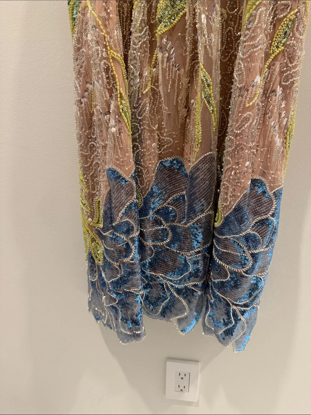 HELSI Lana Embellished Blush Slip Dress with Blue & Lime Beading - Picture 4 of 6